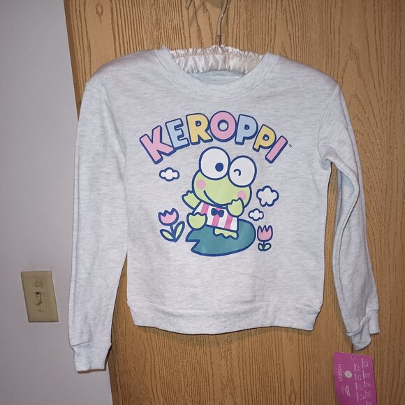 NEW Girls' Sanrio Keroppi Dreamy Fleece Crew Neck Pullover Sweatshirt - Oatmeal - Picture 6 of 10